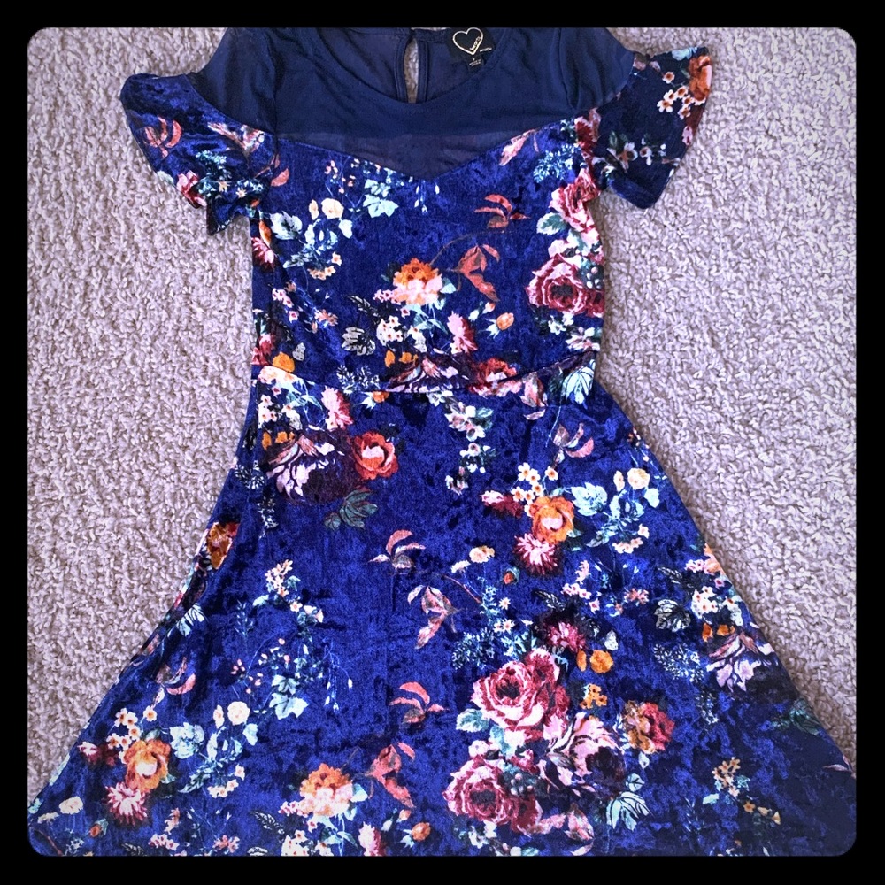 Girls Blue Floral-print Dress